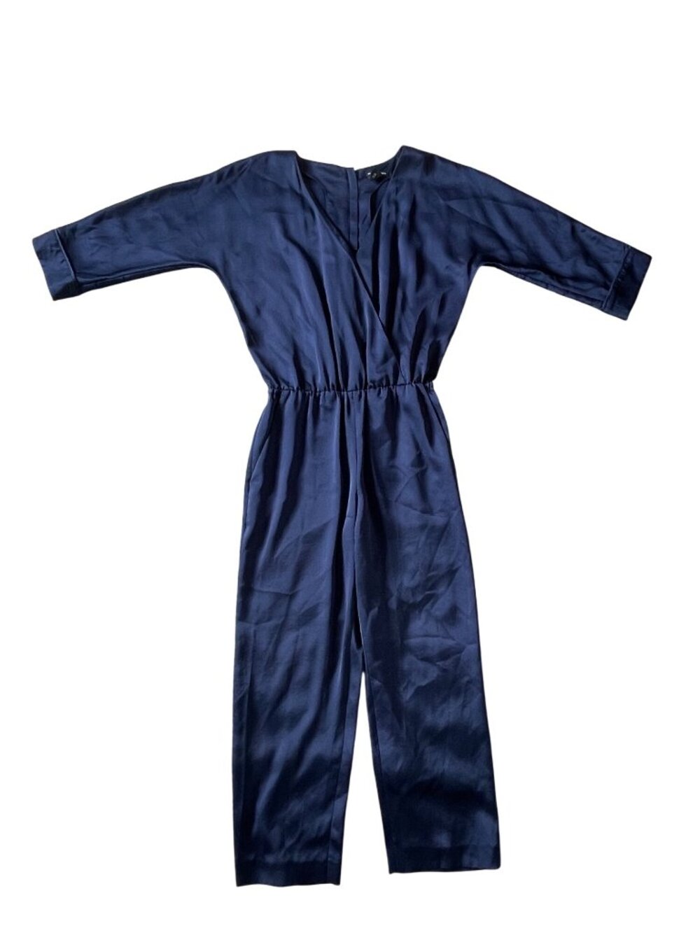 Club Monaco Navy Blue Long-Sleeve Jumpsuit Size 00 With Back Zipper And Elastic